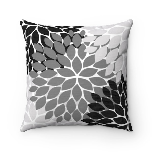 Black Floral Pillow Etsy