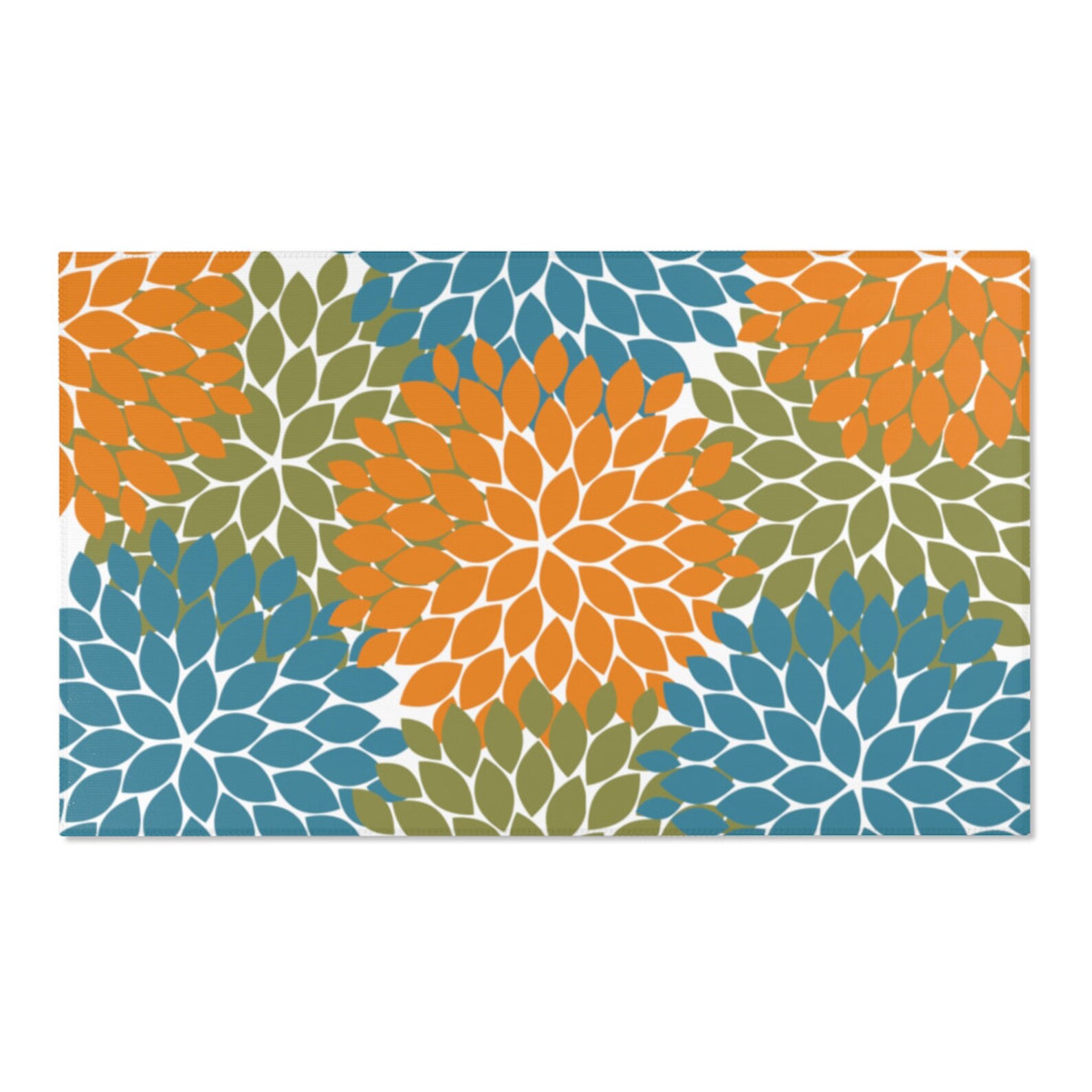 Orange Teal Green Floral Area Rug Kitchen Floor Mat Coastal Etsy