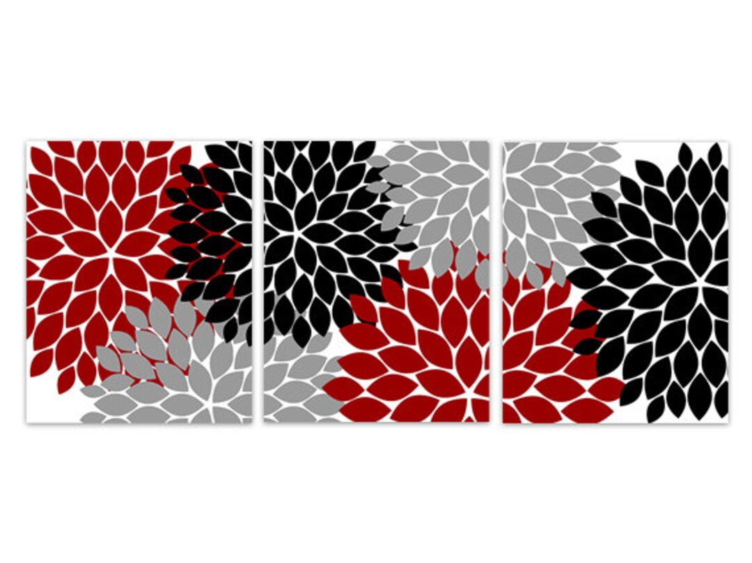 CANVAS Wall Art PRINTS, Home Decor Wall Art, Red Gray and Black Flower ...