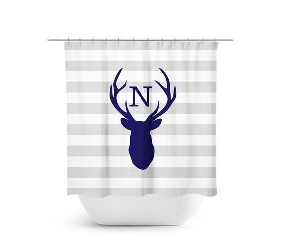 Monogram Shower Curtain Cabin Decor Deer Head Antler Bathtub Etsy
