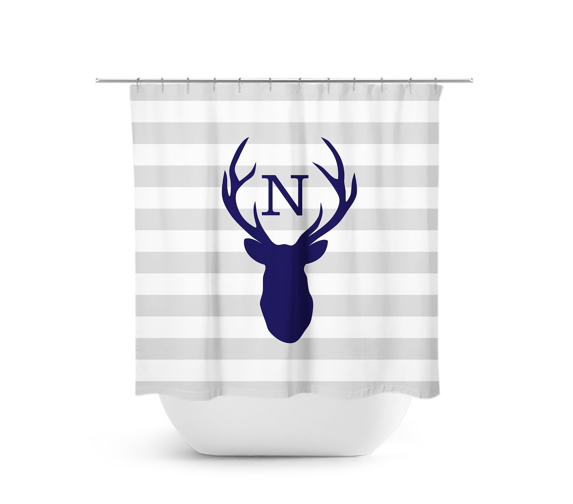 Monogram Shower Curtain Cabin Decor Deer Head Antler Bathtub