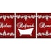 Bathroom CANVAS or PRINTS, Relax Refresh Renew, Red Bathroom Decor, Set of 3 Bathroom Pictures, Bathtub Art Scroll Design Art - BATH273 