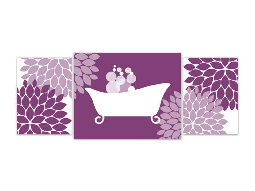 Bathroom Wall Art, Purple and White Bathroom Decor, Bathtub Art Print