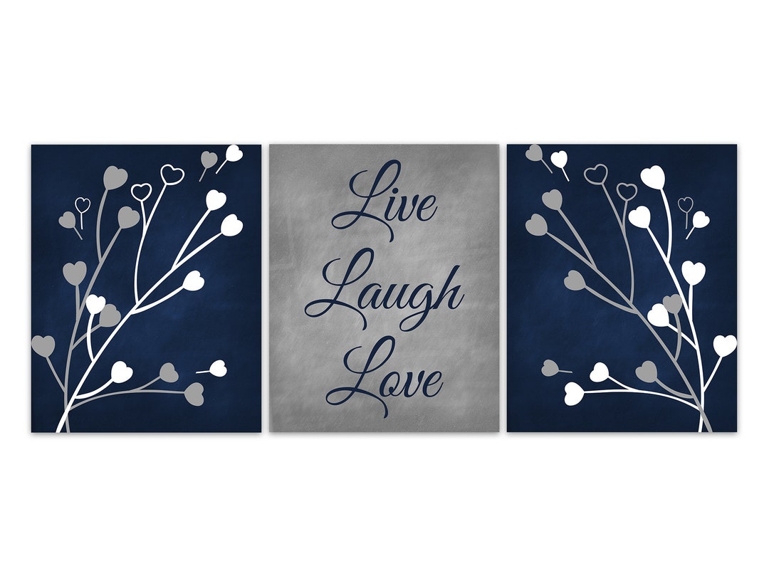 Blue and Gray Wall Art, Navy Bedroom Wall Art, Live Laugh Love Bathroom ...