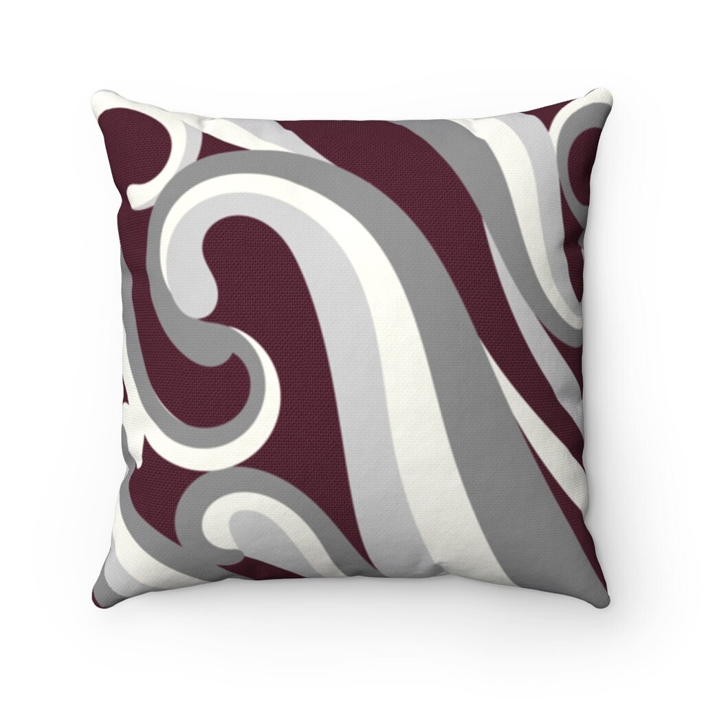 Swirl Pillow Cover Burgundy and Gray Pillow Throw Pillow - Etsy
