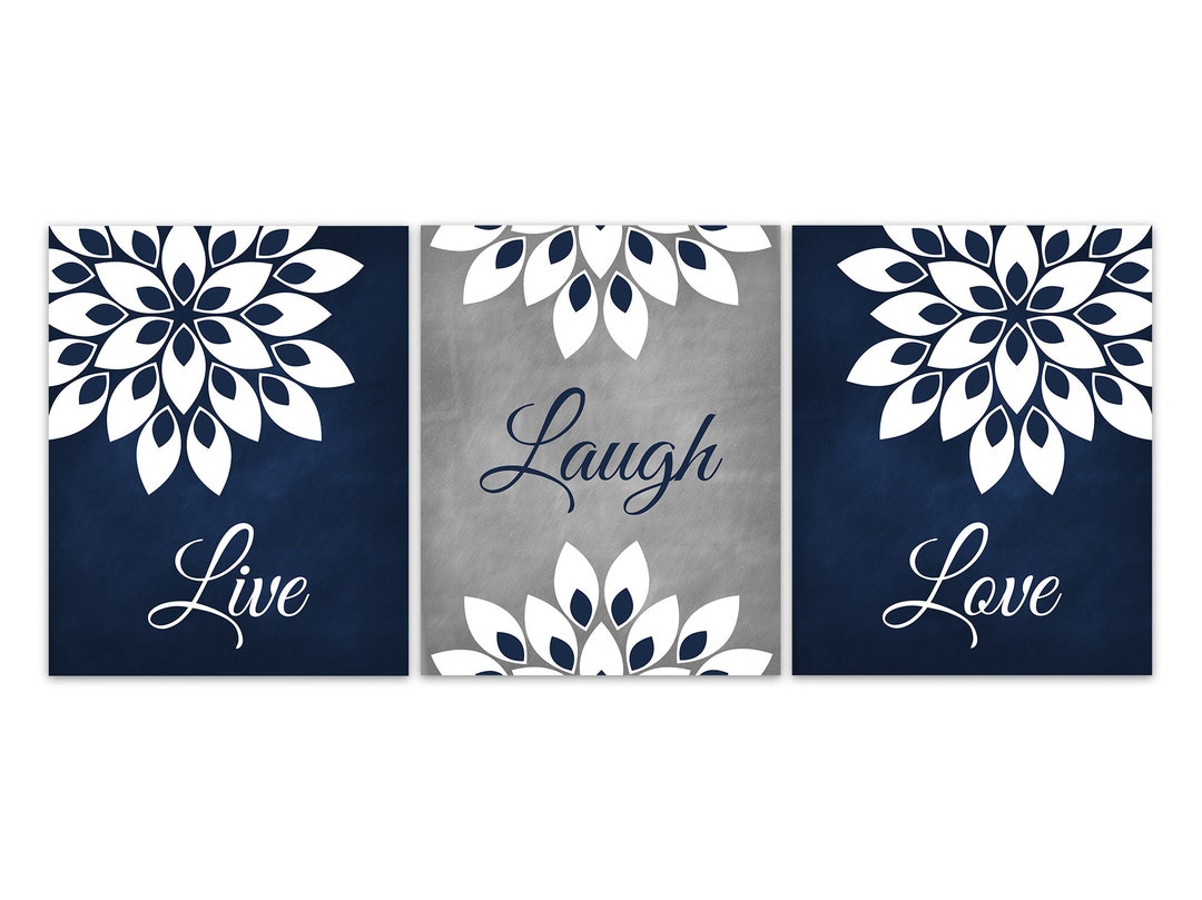 Blue and Gray Wall Art, Navy Home Decor, Live Laugh Love Bathroom Decor ...