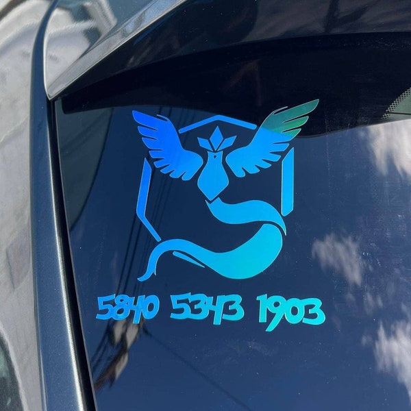 Holographic Poke Go Team Vinyl Decal with Trainer Code - Team Instinct - Team Mystic - Team Valor