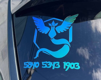 Holographic Poke Go Team Vinyl Decal with Trainer Code - Team Instinct - Team Mystic - Team Valor