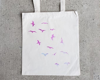 Watercolor flying birds reusable tote bag / Durable cotton canvas