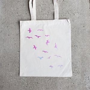 Watercolor flying birds reusable tote bag / Durable cotton canvas