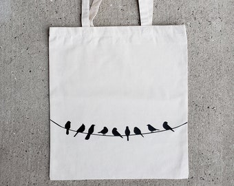 Birds on a phone line reusable tote bag / Durable cotton canvas