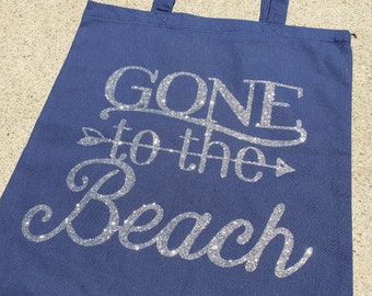 Gone to the Beach glitter reusable tote bag / durable cotton canvas