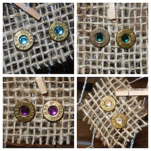 Bullet shell gold or colored stud earrings w/ rhinestone