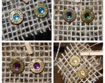 Bullet shell gold or colored stud earrings w/ rhinestone