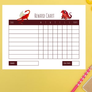 Printable Reward Chart, Blank Behavior Chart, Dragon, Digital Download