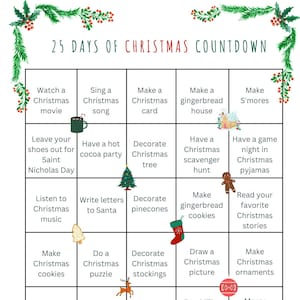 Christmas Countdown Calendar Advent Calendar 25 Days of Christmas