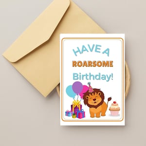 Printable Lion Birthday Card, 5x7