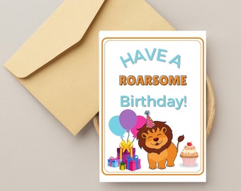 Carte d'anniversaire imprimable Lion, 5 x 7