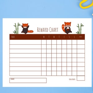 Printable Reward Chart, Red Panda, Blank, Digital Download