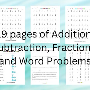Printable Math Worksheets, 19 pages, digital download