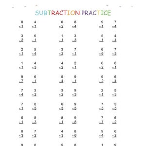 Printable Subtraction Practice Worksheet, digital download