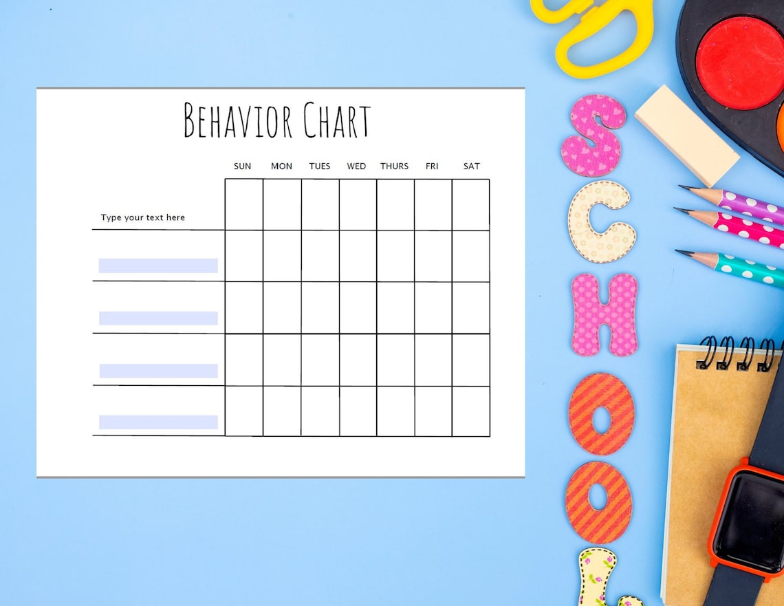 Fillable PDF Printable Behavior Chart, Blank, Digital Download - Etsy