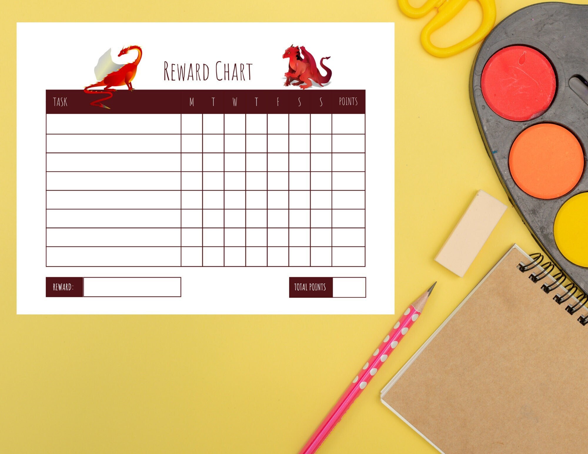 Reward Chart Fill In Printable Reward Chart, Blank Behavior Chart, Dragon, Digital Download ...