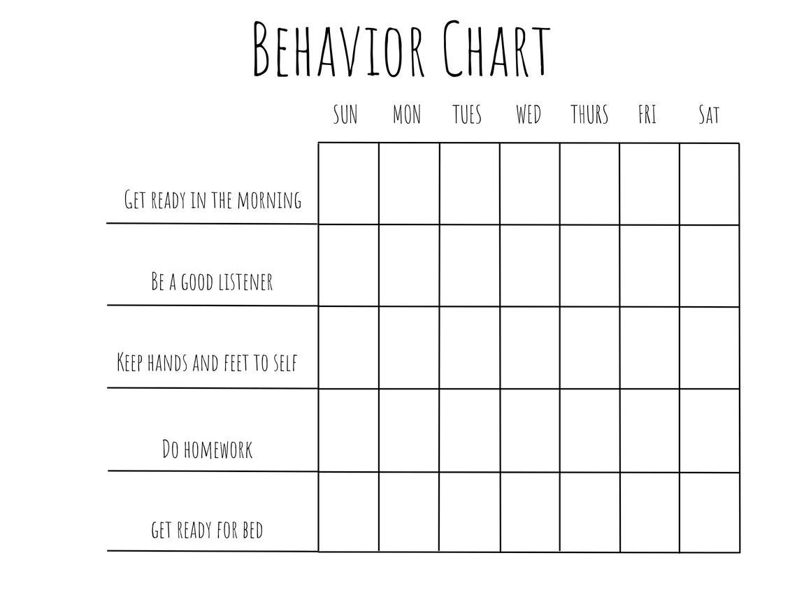 Printable Behavior Chart ADHD Digital Download - Etsy