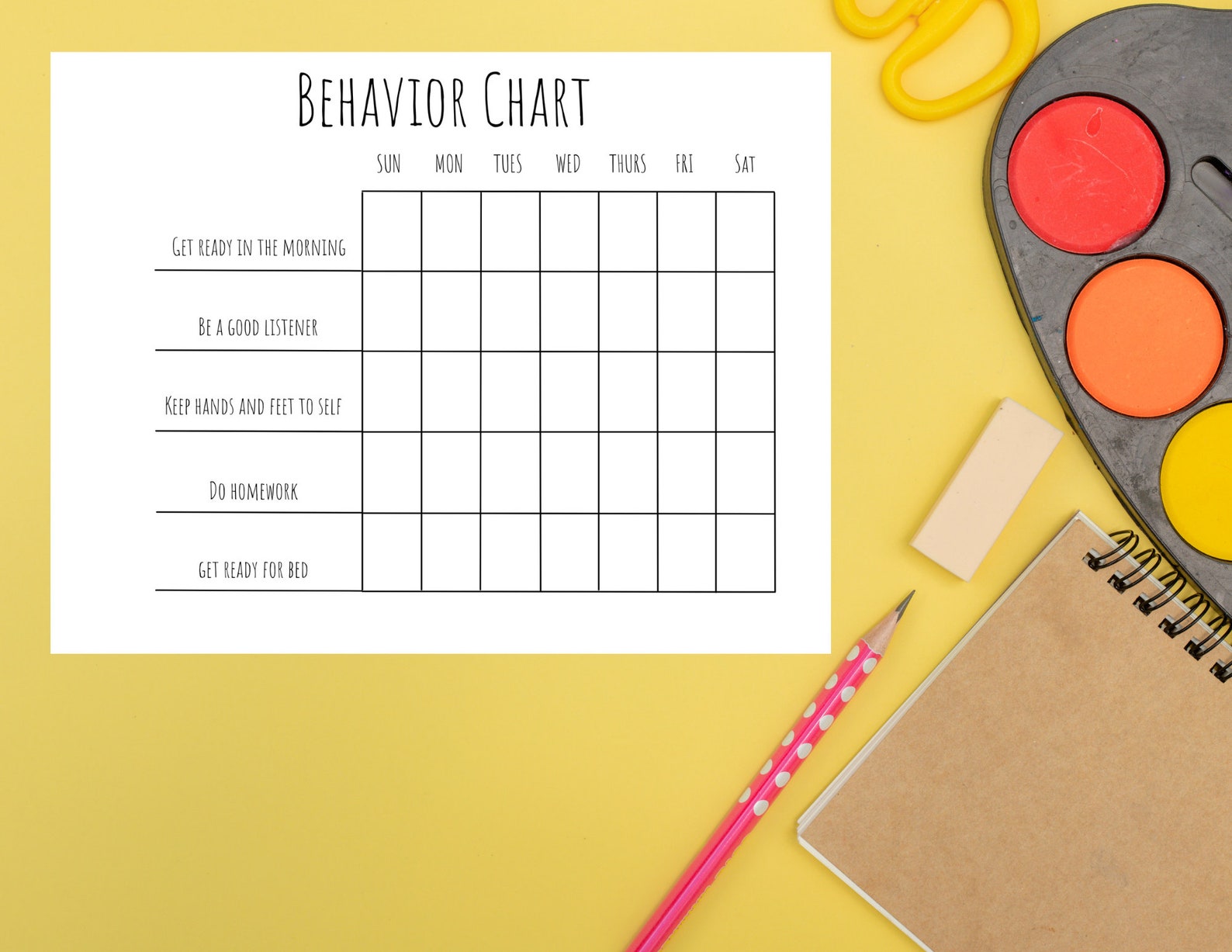 Printable Behavior Chart ADHD Digital Download Etsy