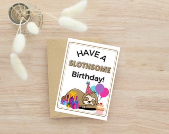 Printable Sloth Birthday Card, 5x7