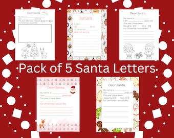 5er Pack Weihnachtsbrief Vorlagen, Brief an den Weihnachtsmann, Weihnachtswunschliste, druckbar, digitaler Download
