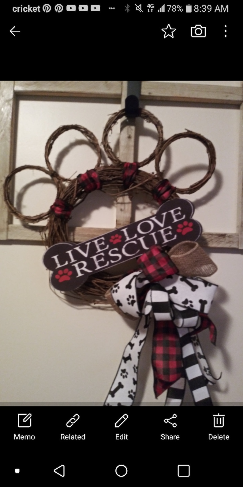Pet rescue paw Print wreath paw ribbon dog cat puppy