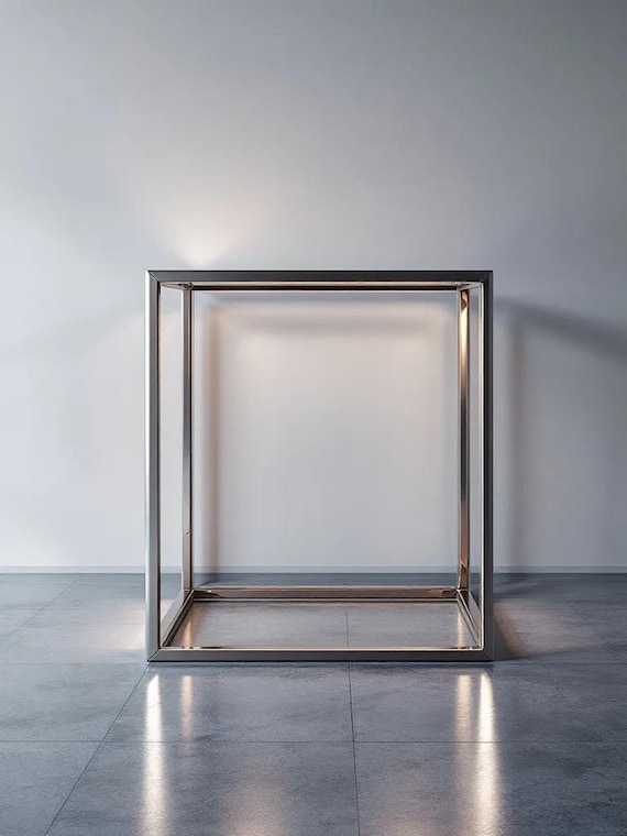 ガラスと金属の立方体テーブル