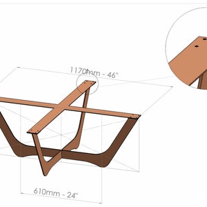 Trapezoid Metal COFFEE Table Base Vintage Inspried & Curved Edge WAVE-46 Table Base For Glass, Marble and Wood Tops image 7