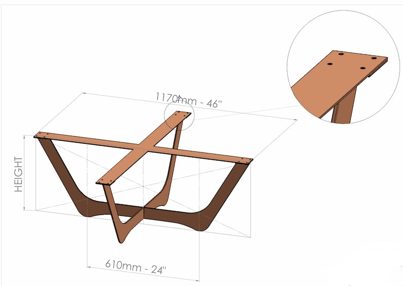 Trapezoid Metal COFFEE Table Base Vintage Inspried & Curved Edge WAVE-46 Table Base For Glass, Marble and Wood Tops image 7