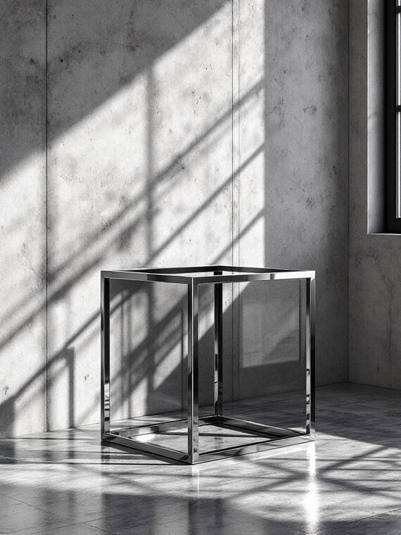 ガラスと金属の立方体テーブル
