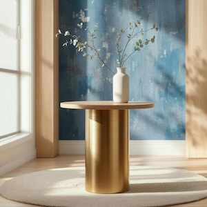 Brass Table Legs Custom Height (16” to 42”) | Modern Drum Pedestal Base | Metal Furniture Legs for Dining, Coffee ,Console Tables