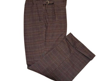 Vintage 1940er bis 50er Jahre verstellbare seitliche Schnalle braun karierte Herrenhose