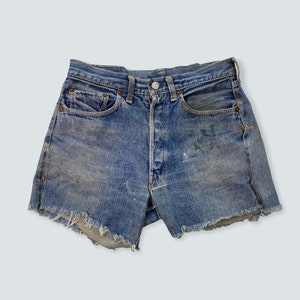 Vintage levis cutoffs thrashed 1950s xx double x big e 30 denim jeans image 1