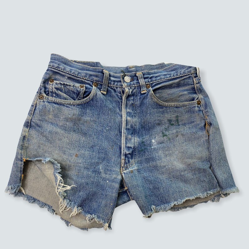 Vintage levis cutoffs thrashed 1950s xx double x big e 30 denim jeans image 4