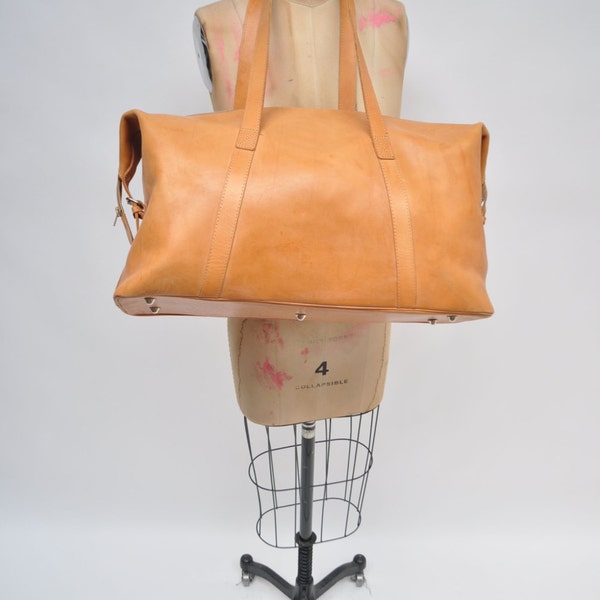 vintage leather bag CARRY ON weekender luggage suitcase travel duffel duffle tote