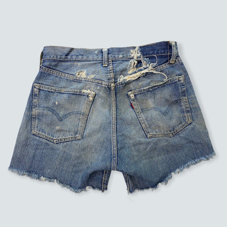 Vintage levis cutoffs thrashed 1950s xx double x big e 30 denim jeans image 3