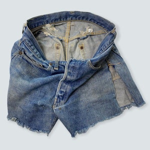 Vintage levis cutoffs thrashed 1950s xx double x big e 30 denim jeans image 2