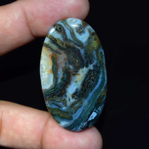 Cabochon en agate mousse polie 55,00 ct - Pierre verte naturelle pour bijoux, emballage métallique, cristaux curatifs, pierre de collection