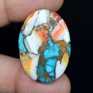 Cabochon composito di turchese vibrante e ostrica spinosa da 37,85 carati / Pietra preziosa ovale / Fornitura per la creazione di gioielli 35x24x5 mm