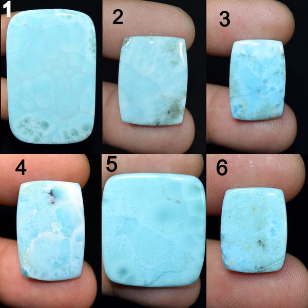 Larimar Cabochon 48 Pieces Larimar Cushion Gemstone 100% Natural Larimar Cabochon, Pectolite Semi Precious Gemstone Sky Blue Larimar LR1002