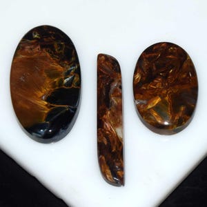Goldenes Feuer Pietersit 3 Stück Lot, Natürliche Seltene Goldene Flamme Pietersit Cabochon Lose Edelstein, Pietersit Für Anhänger oder Ring