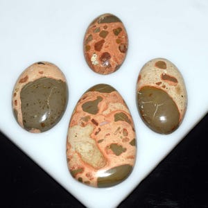 Lote de 4 cabujones de jaspe leopardoita natural, cabujones de jaspe café, piedras preciosas sueltas, envoltura de alambre, joyería de piedras preciosas.