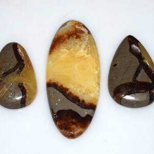Cabochon septarien jaune naturel, pierre de guérison septarienne, pierre précieuse à énergie positive, bijoux emballés dans un fil métallique, pierre précieuse faite main, lot de 3