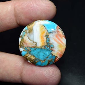 Cabochon rotondo in turchese Mojave Spiny Oyster color rame, pietra preziosa sfusa in turchese Mojave Spiny Oyster naturale, turchese di prima qualità da 31,00 carati.
